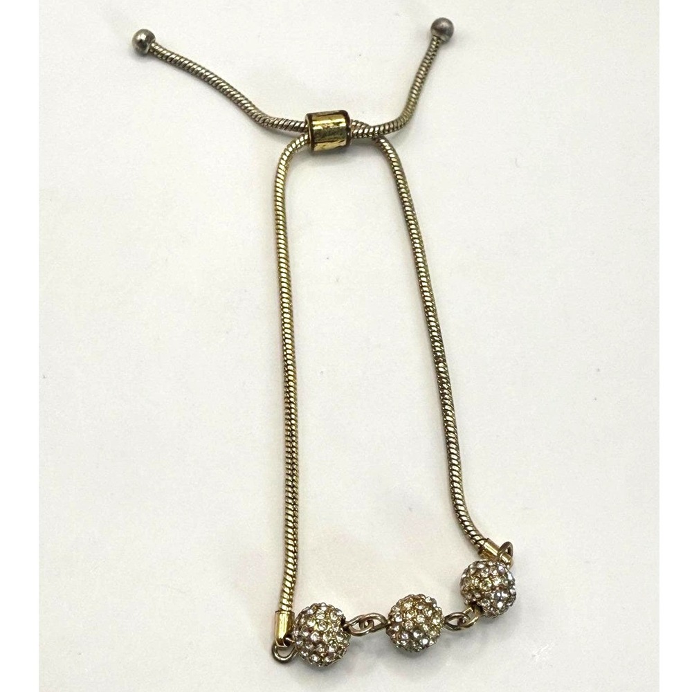 Vintage Gold‎ Tone Slider Bracelet with Rhinestone Ball Accents